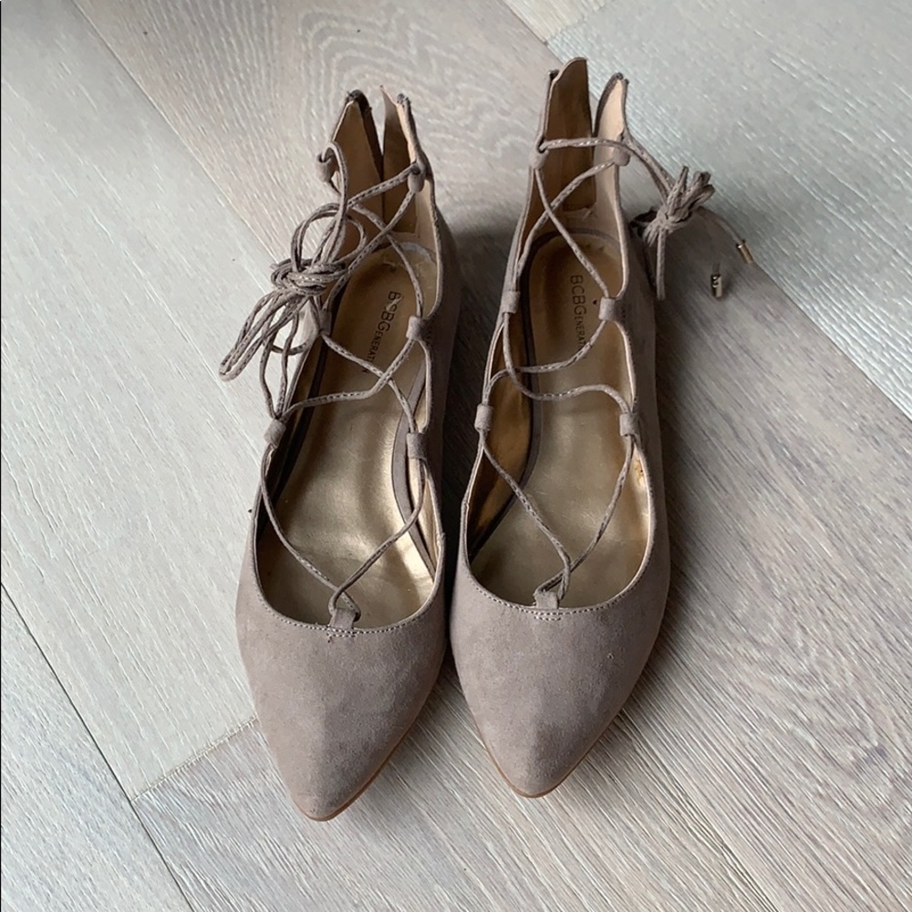 BcbGeneration suede like lace up ballet flats!